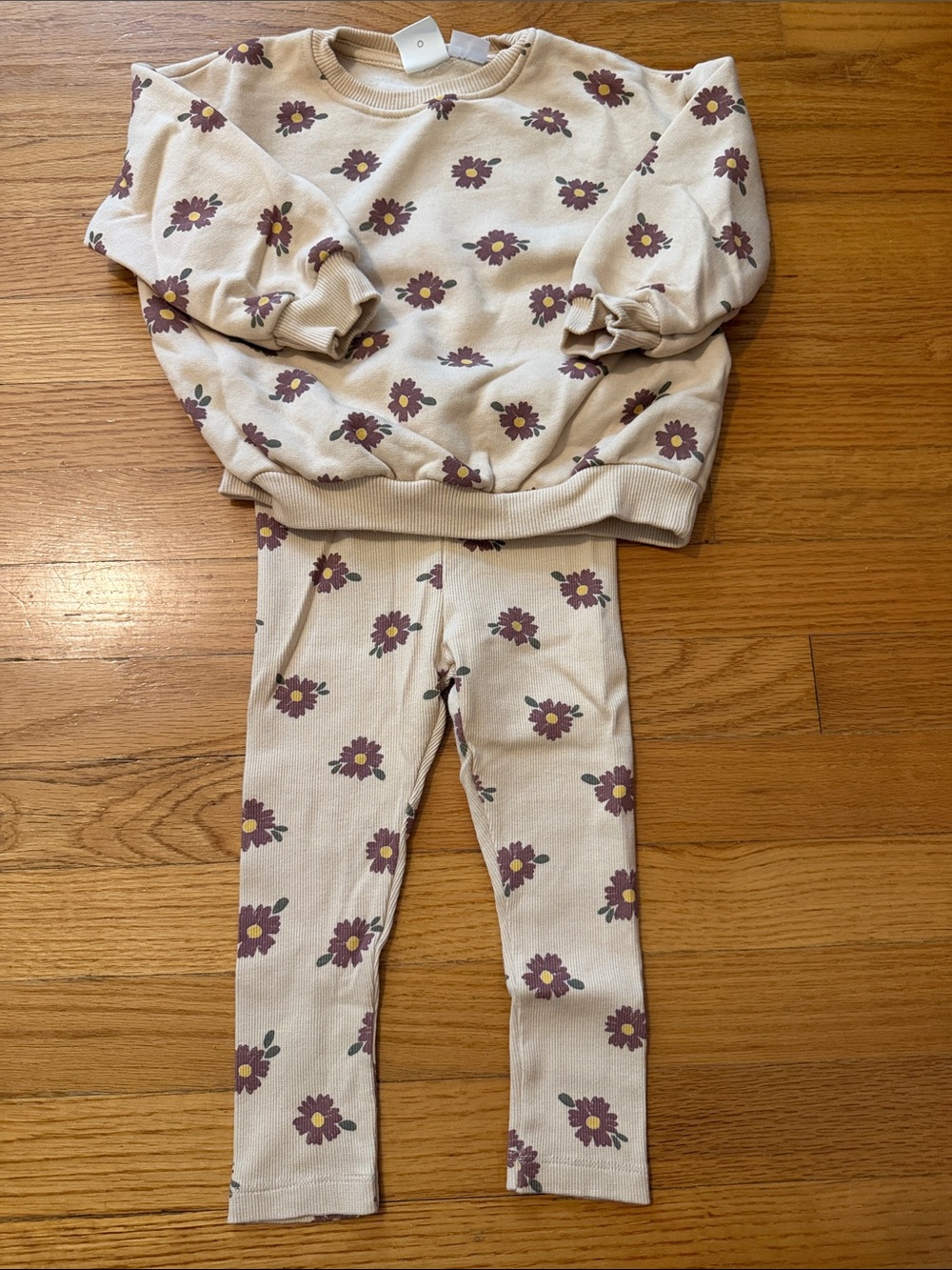 ZARA GIRLS Kids Floral Set - Cream with Purple Flowers